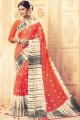 saris orange imprimé en soie kora avec chemisier