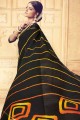 sari en soie kora noire avec imprimé