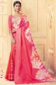 saris de soie kora en fuchsia avec imprimé