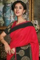 sari en soie d'art en rouge avec chemisier
