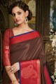 Brown Saree with  Art silk