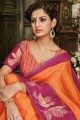 sari orange en soie d'art avec chemisier