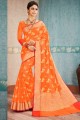 saris de soie brute banarasi avec en orange