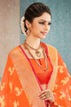 saris de soie brute banarasi avec en orange