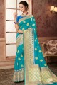 saris turquoise avec soie brute banarasi