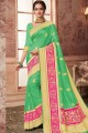 saris en soie brute banarasi verte avec