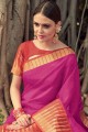 magenta banarasi saris de soie brute avec