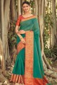 saris vert en soie brute banarasi avec