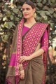 saris brun en soie brute banarasi avec
