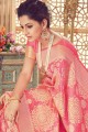 Saree en soie brute Banarasi en rose