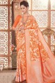saris orange en soie brute banarasi avec blouse