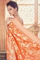 saris orange en soie brute banarasi avec blouse