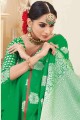 sari indien en soie grège banarasi verte