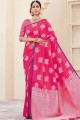 sari indien magenta en soie brute banarasi avec chemisier