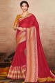 saris rouge en soie de kora avec blouse