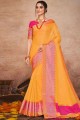 saris jaune en soie de kora avec blouse