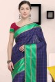 saris bleu soie d’art avec chemisier