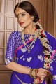 sari banarasi bleu en soie grège banarasi avec chemisier