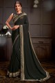 saris noir à paillettes, georgette brodée et satin