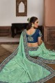 sari en tissu bleu marine avec zari, pierre, brodé