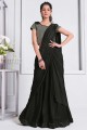 lycra party porter sari avec des paillettes, brodé en noir