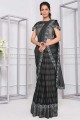 fil, sari brodé en lycra gris, noir avec chemisier
