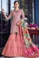 costume sharara rose brodé de soie Chanderi avec dupatta