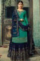 Costume Sharara en satin en vert brodé
