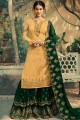 Satin Embroidered Sharara Suit in Yellow