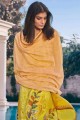 costume palazzo jaune satin imprimé avec dupatta