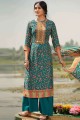 costume palazzo pashmina turquoise avec imprimé