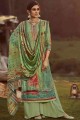 pur pashmina imprimé costume palazzo vert avec dupatta