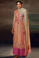Embroidered Silk Palazzo Suit in Multicolor with Dupatta