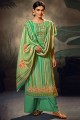 costume palazzo vert en pashmina avec brodé