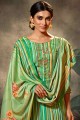 costume palazzo vert en pashmina avec brodé
