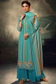 Embroidered Pashmina Palazzo Suit in Blue