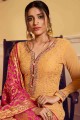 Embroidered Georgette Palazzo Suit in Yellow with Dupatta