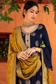embroidered chiffon navy blue palazzo suit with dupatta