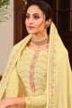 costume pakistanais en mousseline de soie brodée jaune