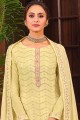 costume pakistanais en mousseline de soie brodée jaune