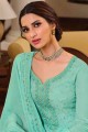 costume pakistanais sarcelle brodé en mousseline de soie