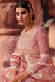 costume pakistanais en filet rose avec broderie