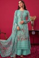 embroidered palazzo suit in turquoise georgette