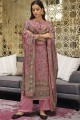 costume rose eid palazzo avec viscose imprimée et mousseline