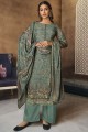costume palazzo eid viscose et mousseline imprimé en turquoise avec dupatta