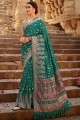 sari en soie imprimé vert sarcelle avec chemisier