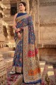 sari en soie avec tissage bleu