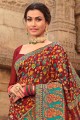 tissage de sari en soie marron avec chemisier