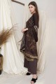 costume palazzo marron en mousseline chinon avec impression numérique