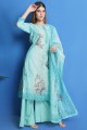 costume palazzo turquoise en soie Chanderi à impression numérique